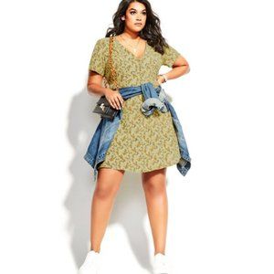 City Chic Vintage Ditsy Flower Dress Pistachio